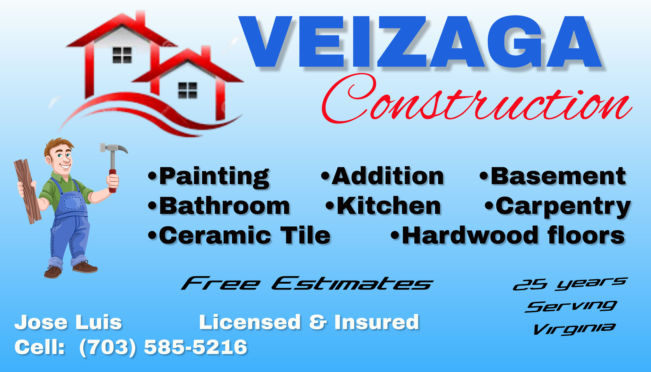 Veizaga Construction biz card